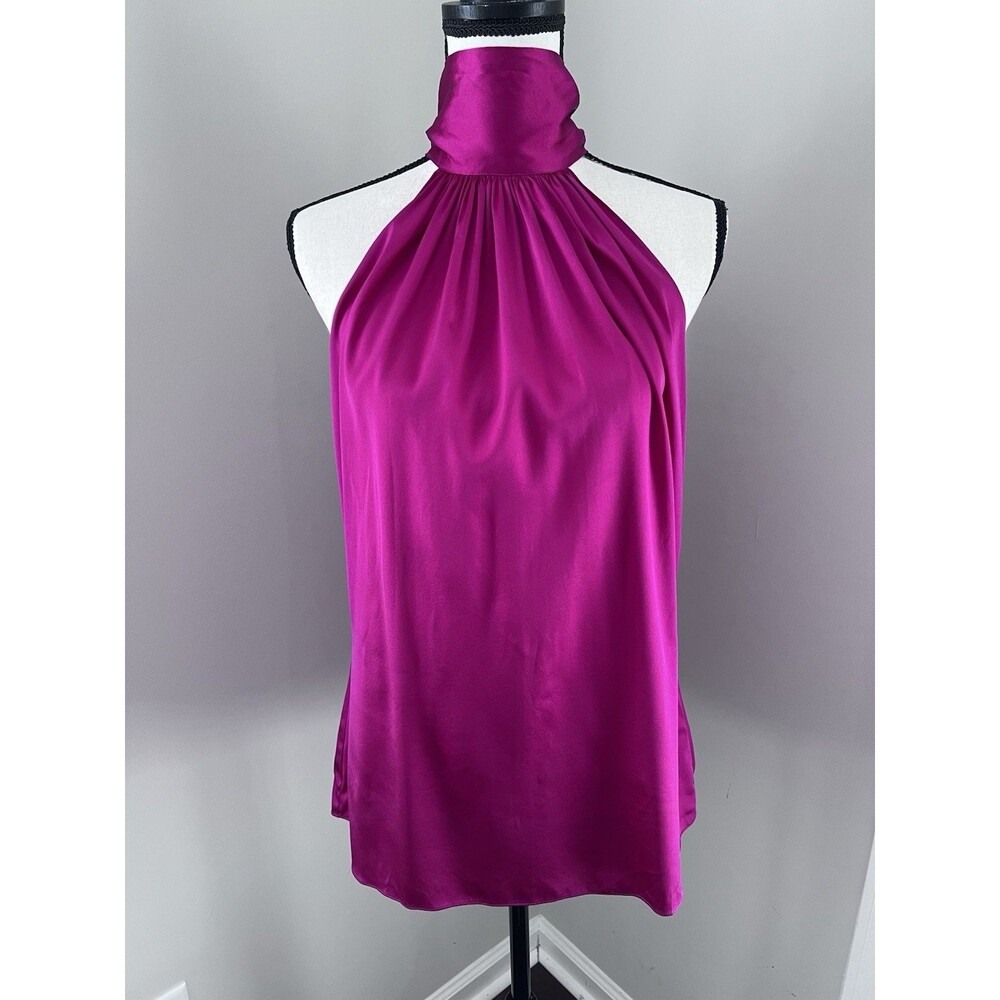 NWT Ramy Brook Page Blouse Halter Neck Silk Fuchsia Pink Size Large